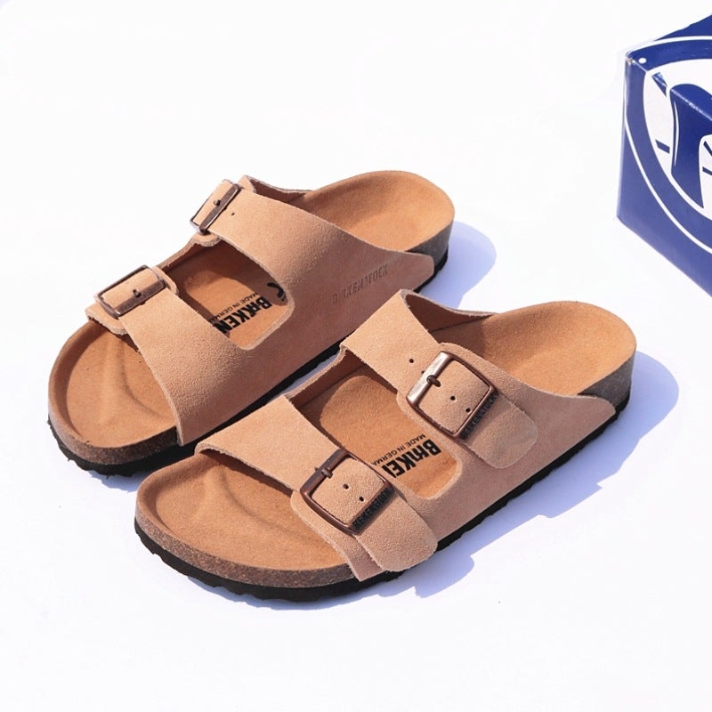 Original Standard Birkenstock Shoes Thick-Soled Genuine Leather Real Cork Slippers Birkenstock One-Line Outer Sandals Casual Shoes - Image 3